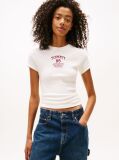 Άσπρο Ριμπ Slim T-Shirt Με Λογότυπο  Γυναίκες