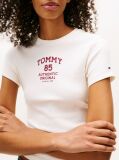 Άσπρο Ριμπ Slim T-Shirt Με Λογότυπο  Γυναίκες