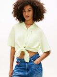 Green Relaxed Fit Linen Blend Tie Front Shirt  Women