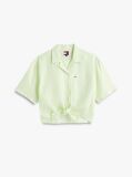 Green Relaxed Fit Linen Blend Tie Front Shirt  Women