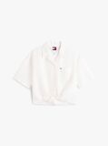 White Relaxed Fit Linen Blend Tie Front Shirt  Women