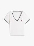 White Tommy Badge Low V-Neck Slim T-Shirt  Women