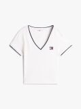 White Tommy Badge Low V-Neck Slim T-Shirt  Women
