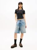 Black Athleisure Metal Logo Slim T-Shirt  Women