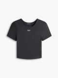 Black Athleisure Metal Logo Slim T-Shirt  Women