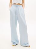 Blue Loose Linen Blend Drawstring Trousers  Women