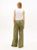 Green Loose Linen Blend Drawstring Trousers  Women