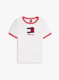 Άσπρο T-Shirt Με Wavy Σημαιάκι Σε Αντίθεση  Γυναίκες