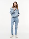 Denim Whiskered Flag Embroidery Mid Rise Slim Jeans  Women