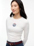 Άσπρο Μακρυμάνικο T-Shirt Σε Στενή Γραμμή Με Οικόσημο  Γυναίκες