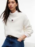 White Tommy Badge Mock Neck Jumper With Alpaca  Women