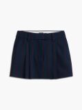 Blue Wool Blend Pleated A-Line Mini Skirt  Women