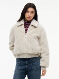 Beige Faux Fur Relaxed Zip-Thru Jacket  Women