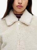 Beige Faux Fur Relaxed Zip-Thru Jacket  Women