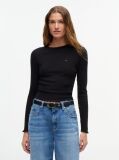Μαύρο Slim Ριμπ Μακρυμάνικο T-Shirt  Γυναίκες
