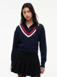 Blue Cable Knit Oversized V-Neck Jumper  Women