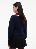 Blue Cable Knit Oversized V-Neck Jumper  Women