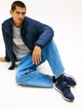 Blue Mixed Texture Contrast Heel Trainers  Men