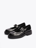 Black Leather Block Heel Mary Janes  Women