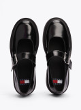 Black Leather Block Heel Mary Janes  Women