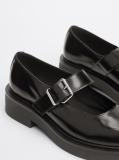 Black Leather Block Heel Mary Janes  Women