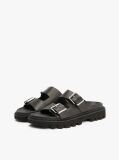 Black Leather Double Strap Cleat Sandals  Women