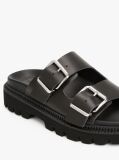 Black Leather Double Strap Cleat Sandals  Women