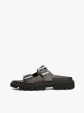 Black Leather Double Strap Cleat Sandals  Women