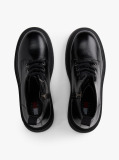 Black Shiny Leather Chunky Cleat Mid Boots  Women