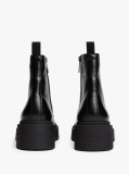 Black Shiny Leather Chunky Cleat Mid Boots  Women