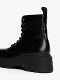 Black Shiny Leather Chunky Cleat Mid Boots  Women