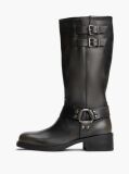Black Leather Knee High Biker Boots  Women
