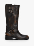 Brown Leather Knee High Biker Boots  Women