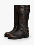 Brown Leather Knee High Biker Boots  Women