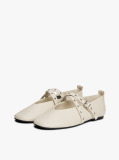 Beige Leather Crossover Strap Mary Jane  Women