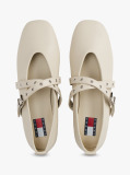 Beige Leather Crossover Strap Mary Jane  Women