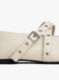 Beige Leather Crossover Strap Mary Jane  Women