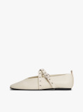 Beige Leather Crossover Strap Mary Jane  Women