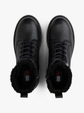 Black Leather Warm Lined Cleat Mid Boots  Women