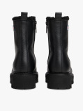 Black Leather Warm Lined Cleat Mid Boots  Women
