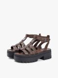 Brown Leather Chunky Cleat Fisherman Sandals  Women