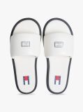 White Leather Padded Strap Slides  Women