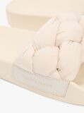 Beige Braided Padded Strap Slides  Women