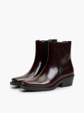 Red Leather Embossed Logo Western Boots  Women