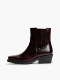 Red Leather Embossed Logo Western Boots  Women