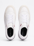 White Leather Mixed Texture Basketball Trainers  Men