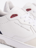 White Leather Mixed Texture Basketball Trainers  Men