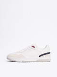 White Leather Mixed Texture Basketball Trainers  Men