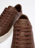 Brown Leather Textured Court Trainers  Men
