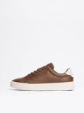 Brown Leather Textured Court Trainers  Men